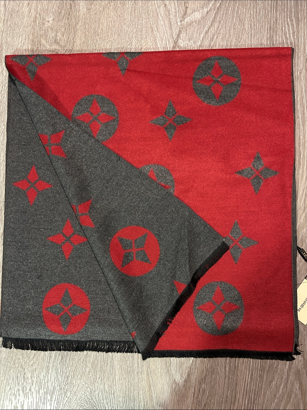 100 % Cashmere Designer-Style Red and Charcoal Scarf